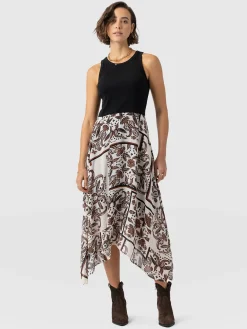 Lila Hanky Hem Dress - Cream Paisley