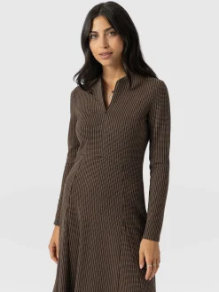Macie Zip Up Dress - Brown Mini Houndstooth