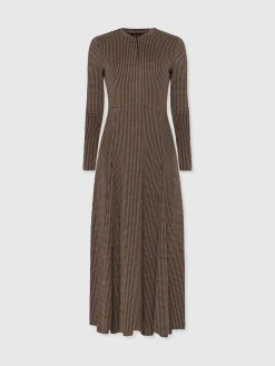 Macie Zip Up Dress - Brown Mini Houndstooth
