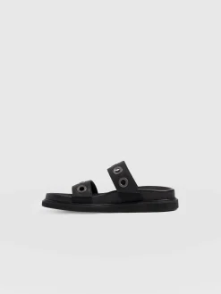 Madison Eyelet Slides - Black