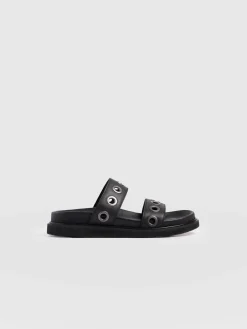 Madison Eyelet Slides - Black