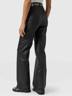 Maeve Wide Leg Pant - Black Coated