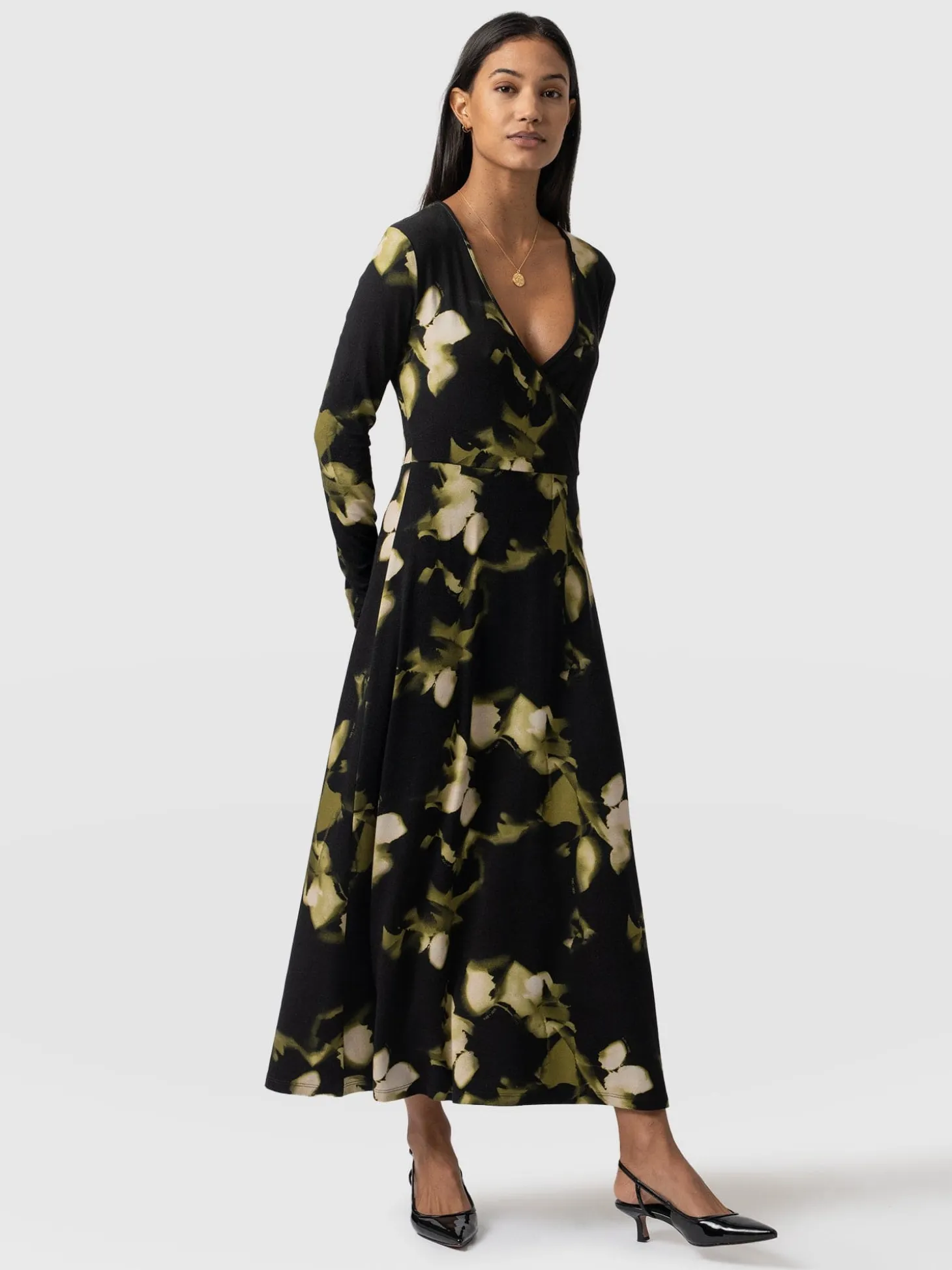 Maggie Wrap Midi Dress - Green Aurora