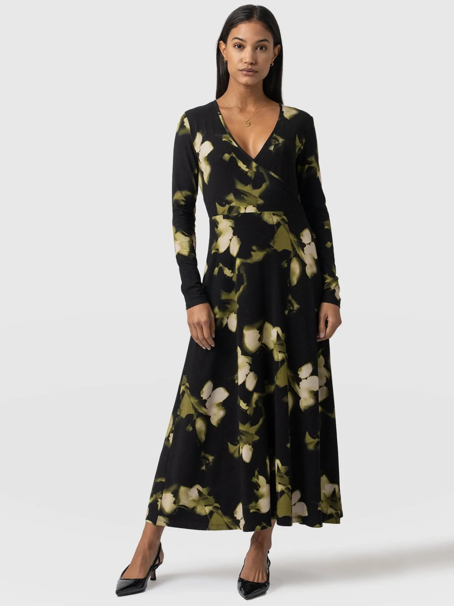 Maggie Wrap Midi Dress - Green Aurora