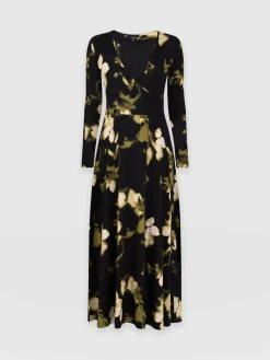 Maggie Wrap Midi Dress - Green Aurora