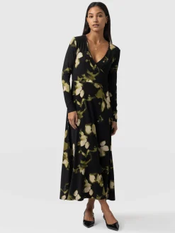 Maggie Wrap Midi Dress - Green Aurora