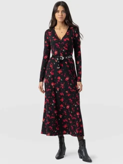Maggie Wrap Midi Dress - Pink Aurora