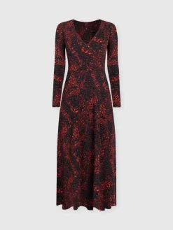 Maggie Wrap Midi Dress - Red Fade Spot