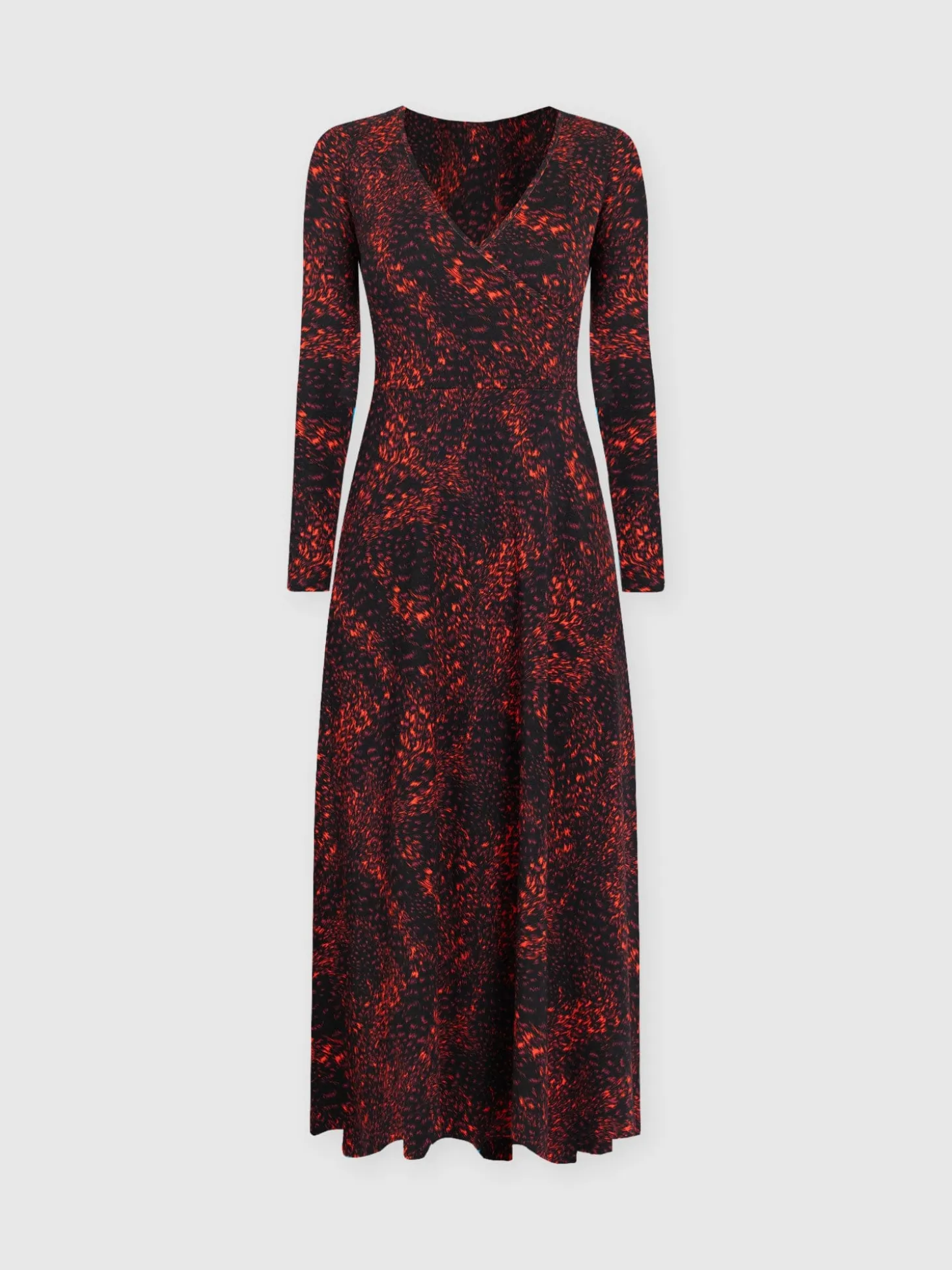 Maggie Wrap Midi Dress - Red Fade Spot