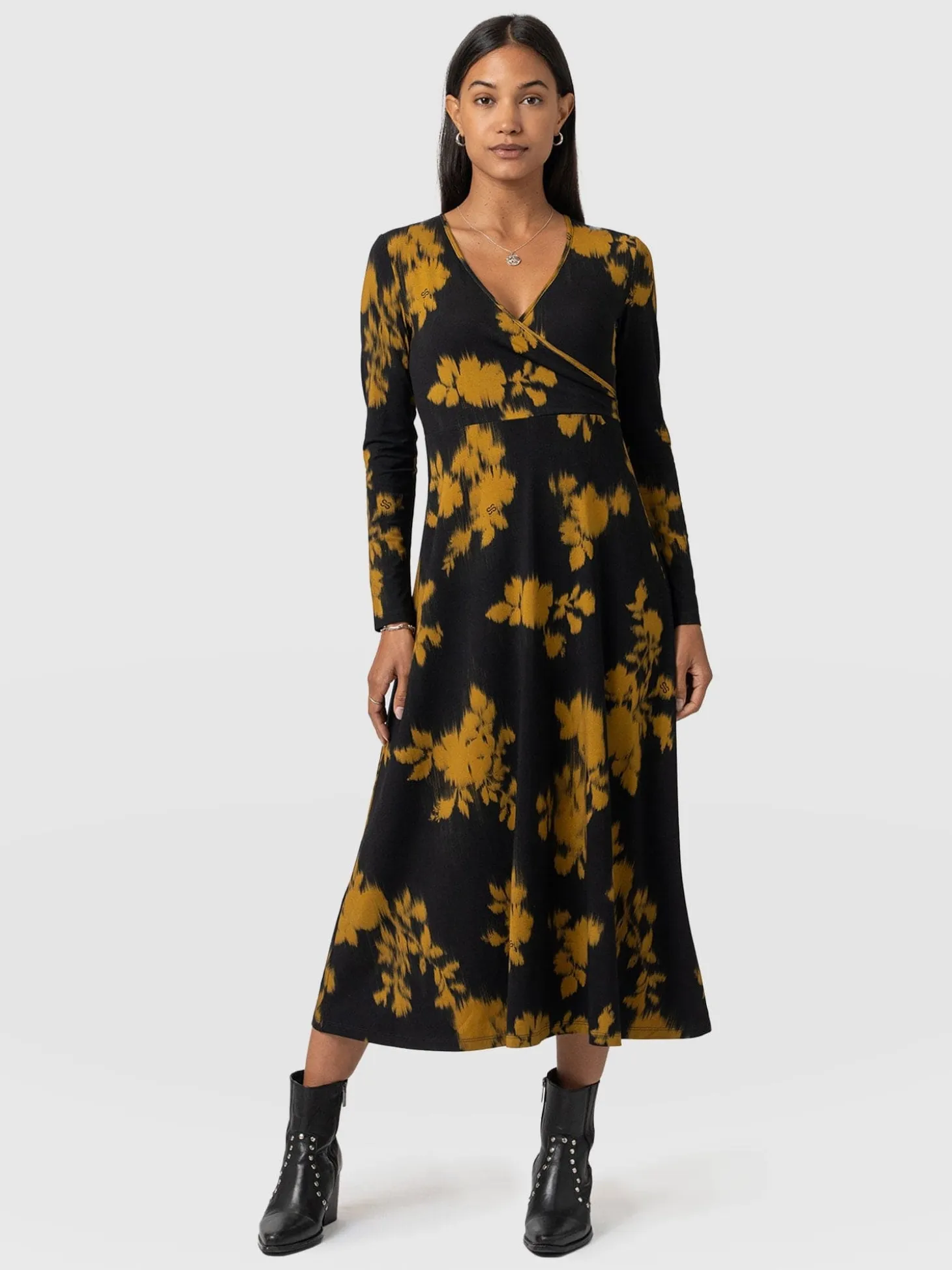 Maggie Wrap Midi Dress - Yellow Fade Floral