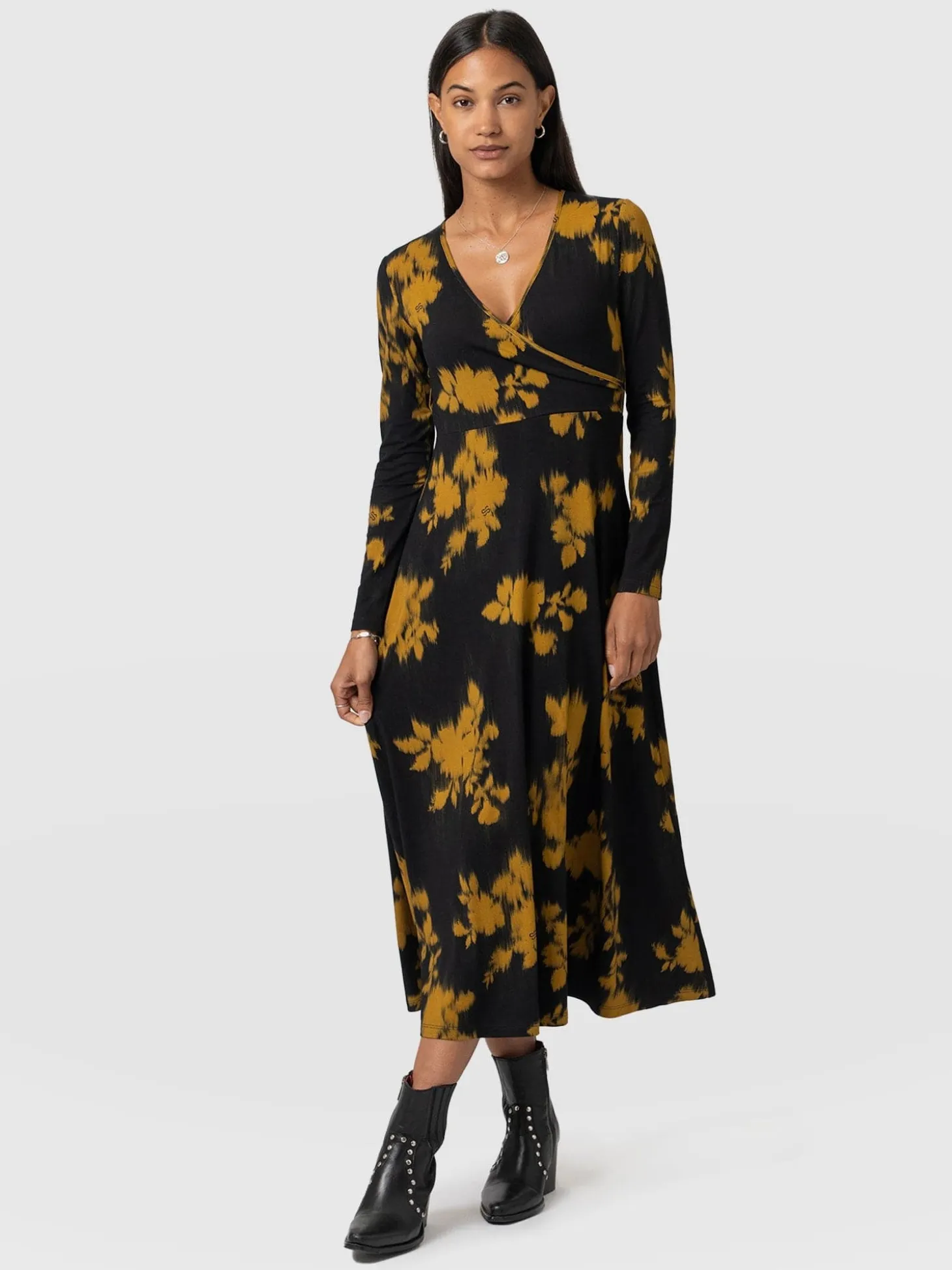 Maggie Wrap Midi Dress - Yellow Fade Floral