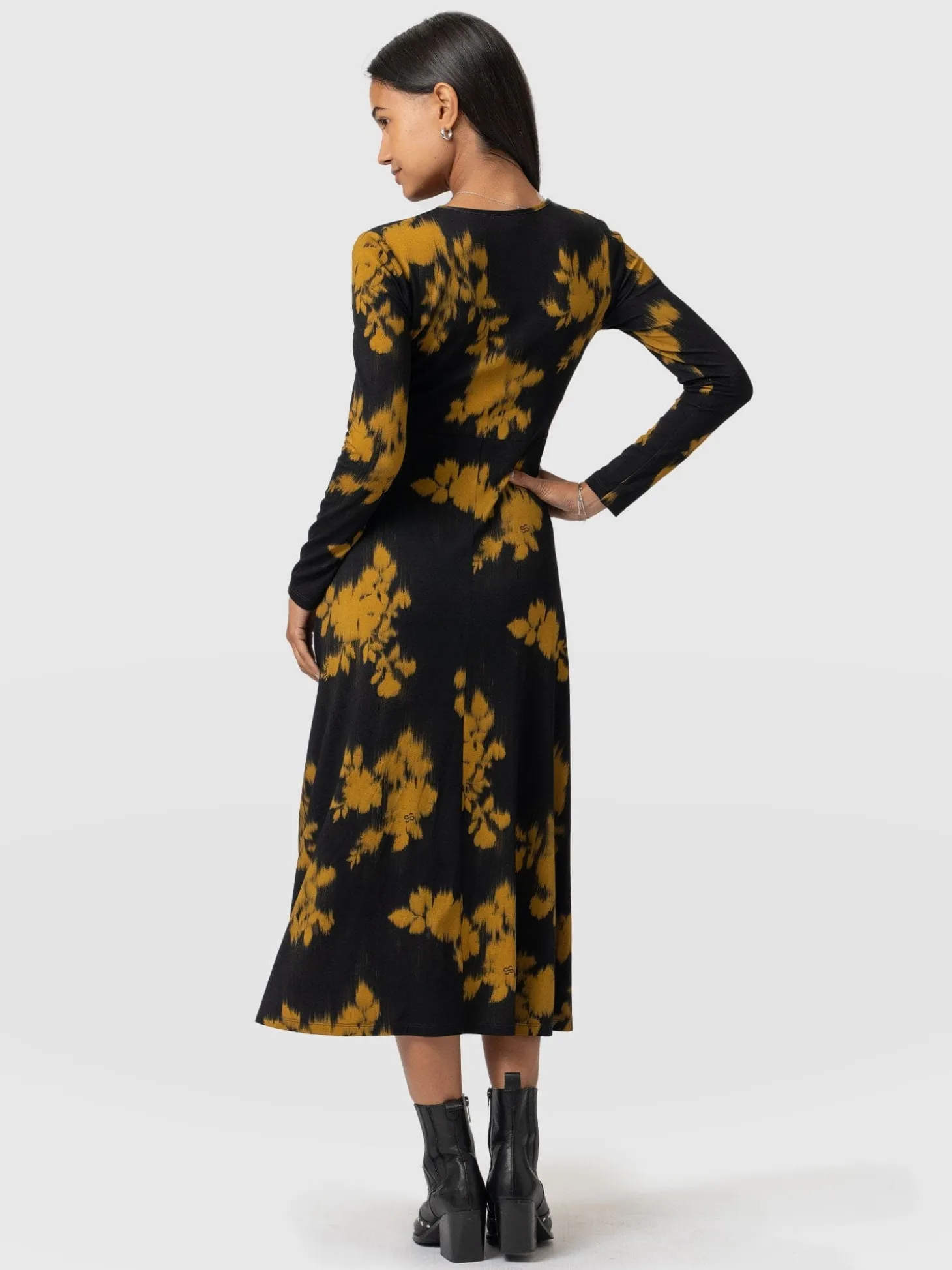 Maggie Wrap Midi Dress - Yellow Fade Floral