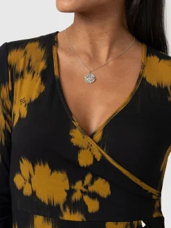 Maggie Wrap Midi Dress - Yellow Fade Floral