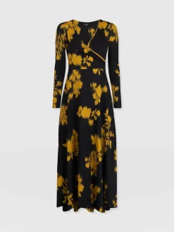 Maggie Wrap Midi Dress - Yellow Fade Floral