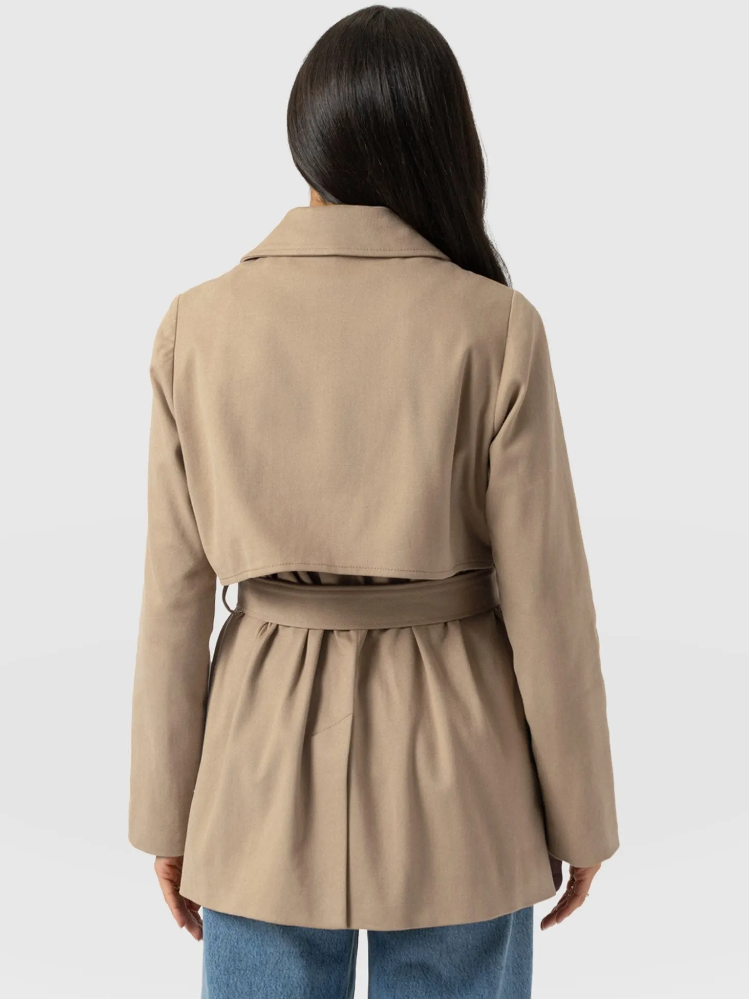 Marion Double Breasted Short Trench - Beige