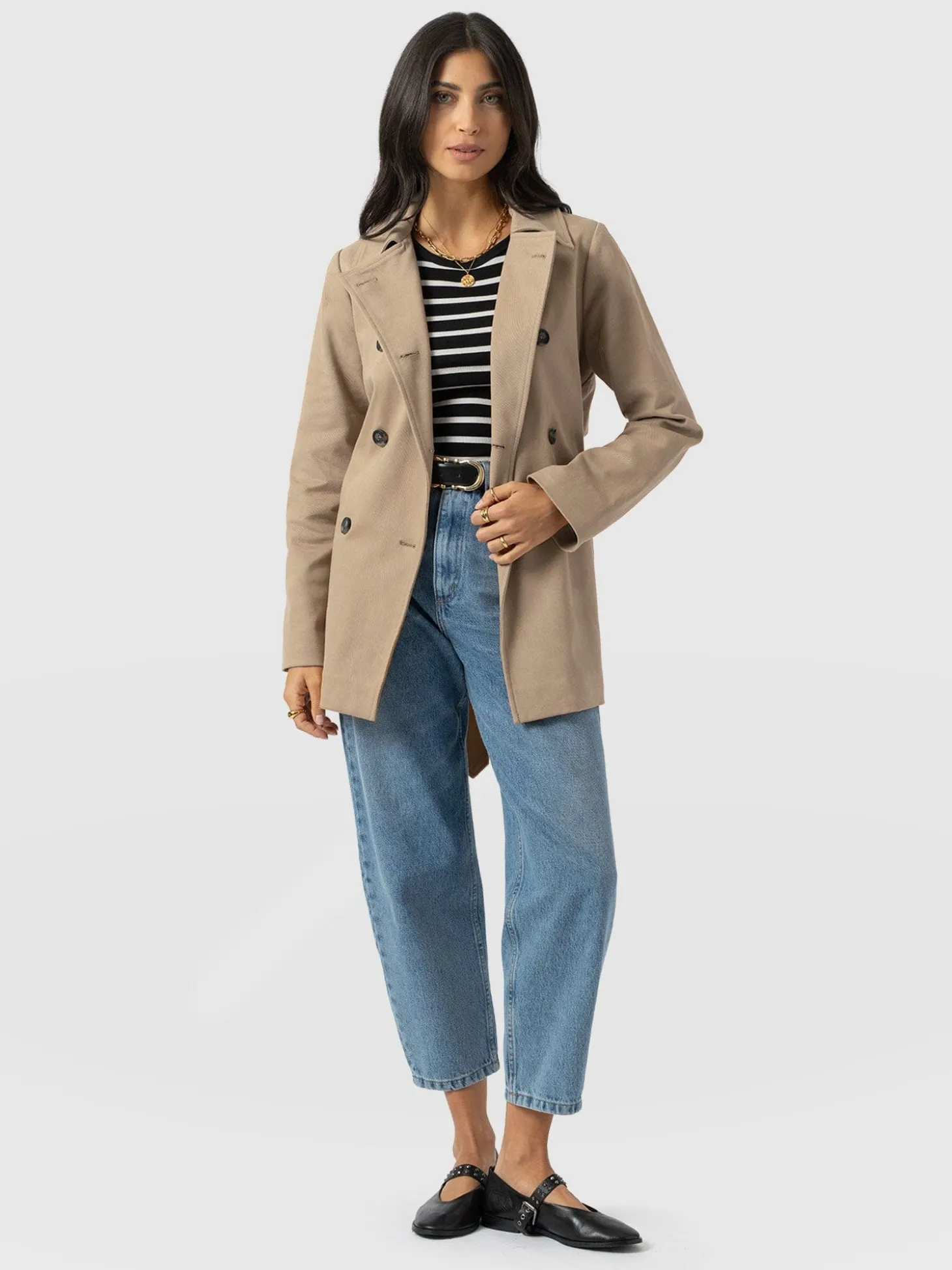 Marion Double Breasted Short Trench - Beige