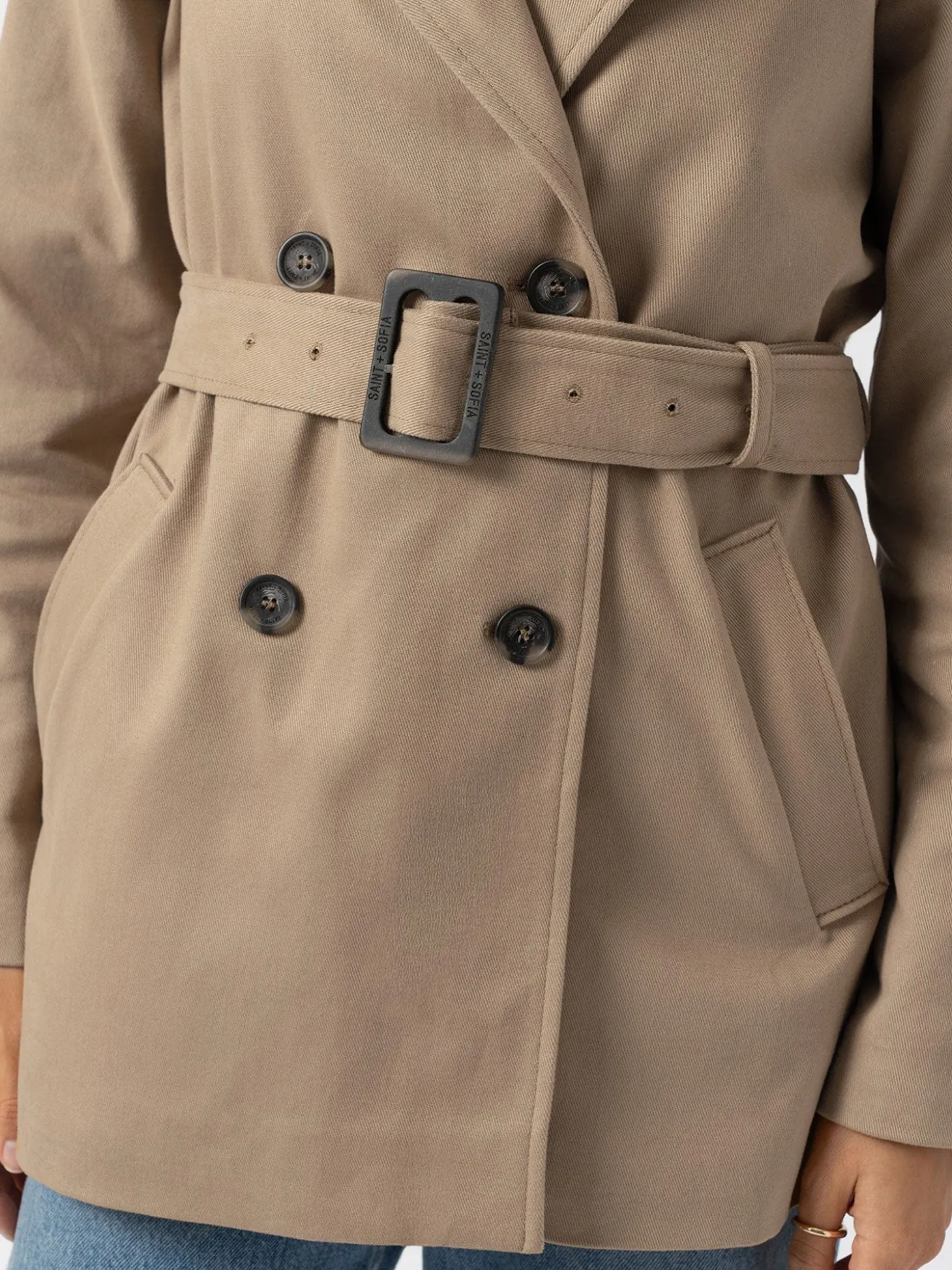 Marion Double Breasted Short Trench - Beige