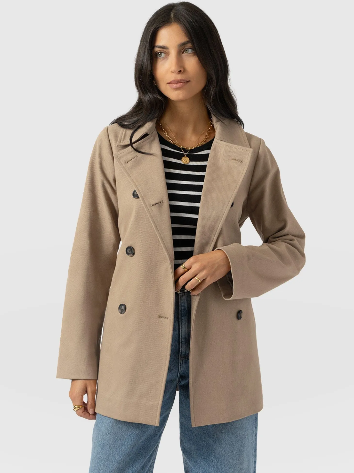 Marion Double Breasted Short Trench - Beige