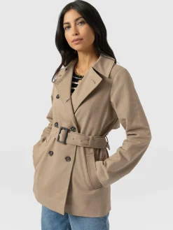 Marion Double Breasted Short Trench - Beige