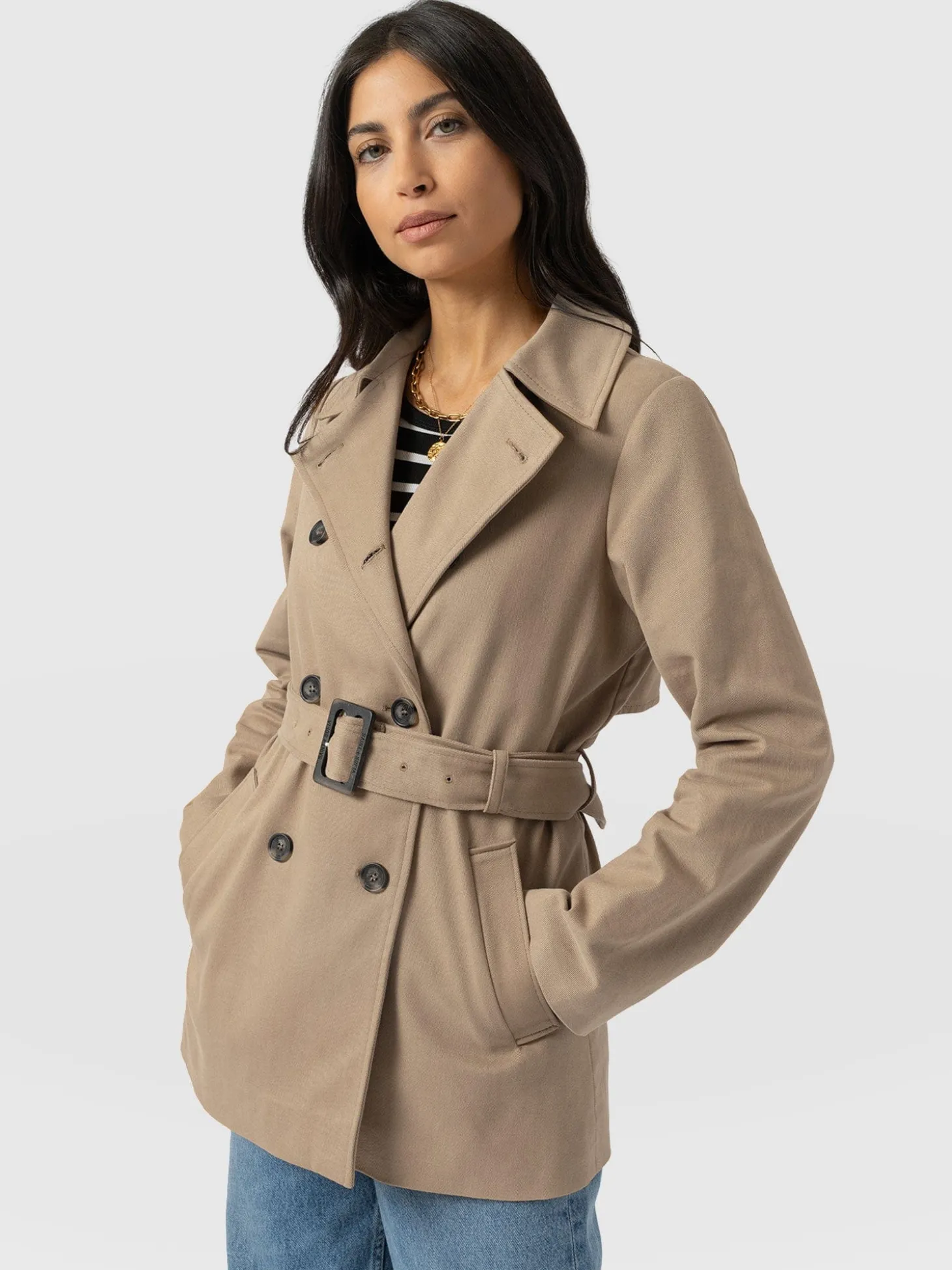Marion Double Breasted Short Trench - Beige