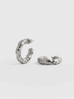 Molten Hoop Earrings - Silver