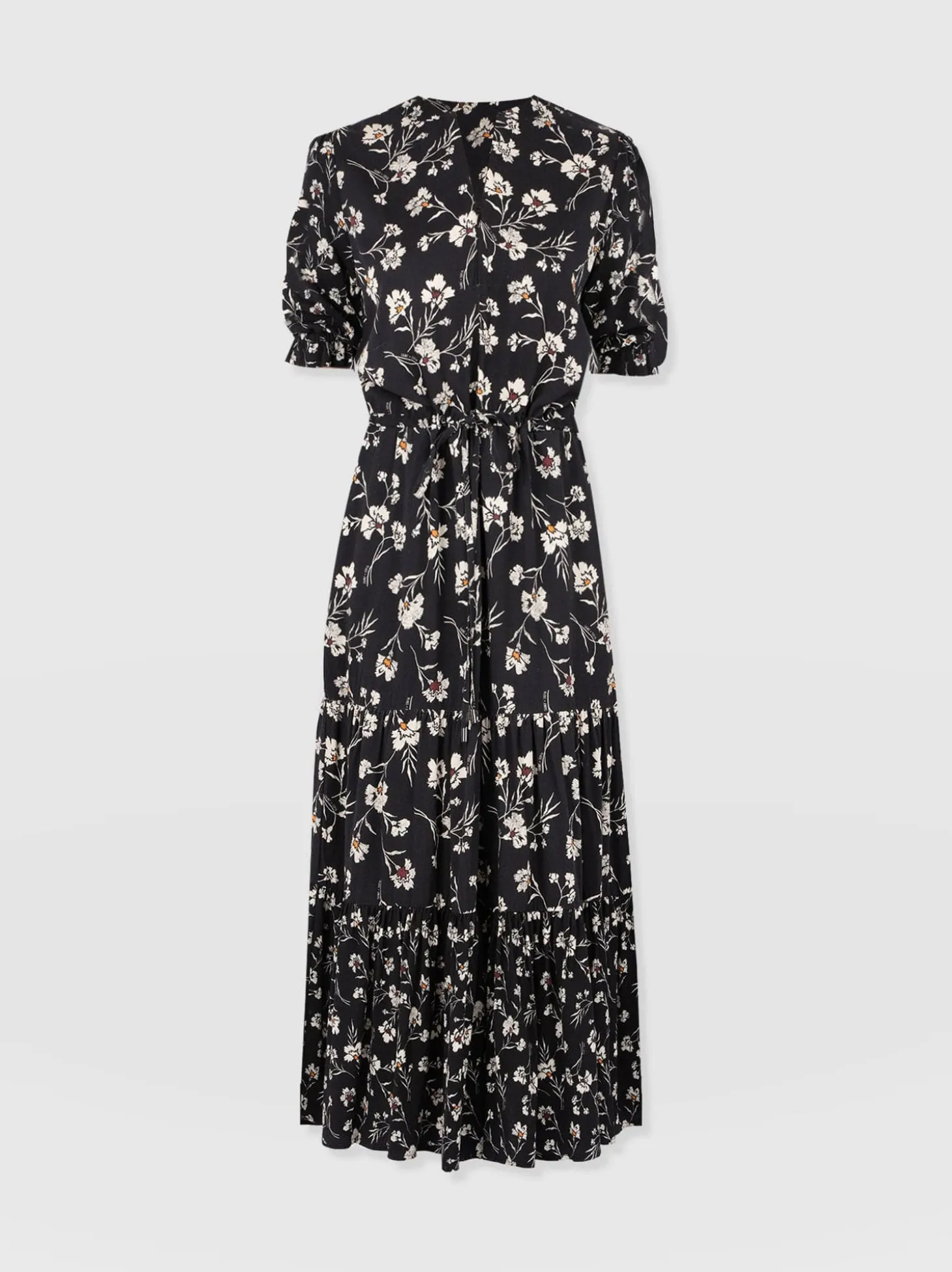 Olivia Zip Up Short Sleeve Dress - Black Spring Floral