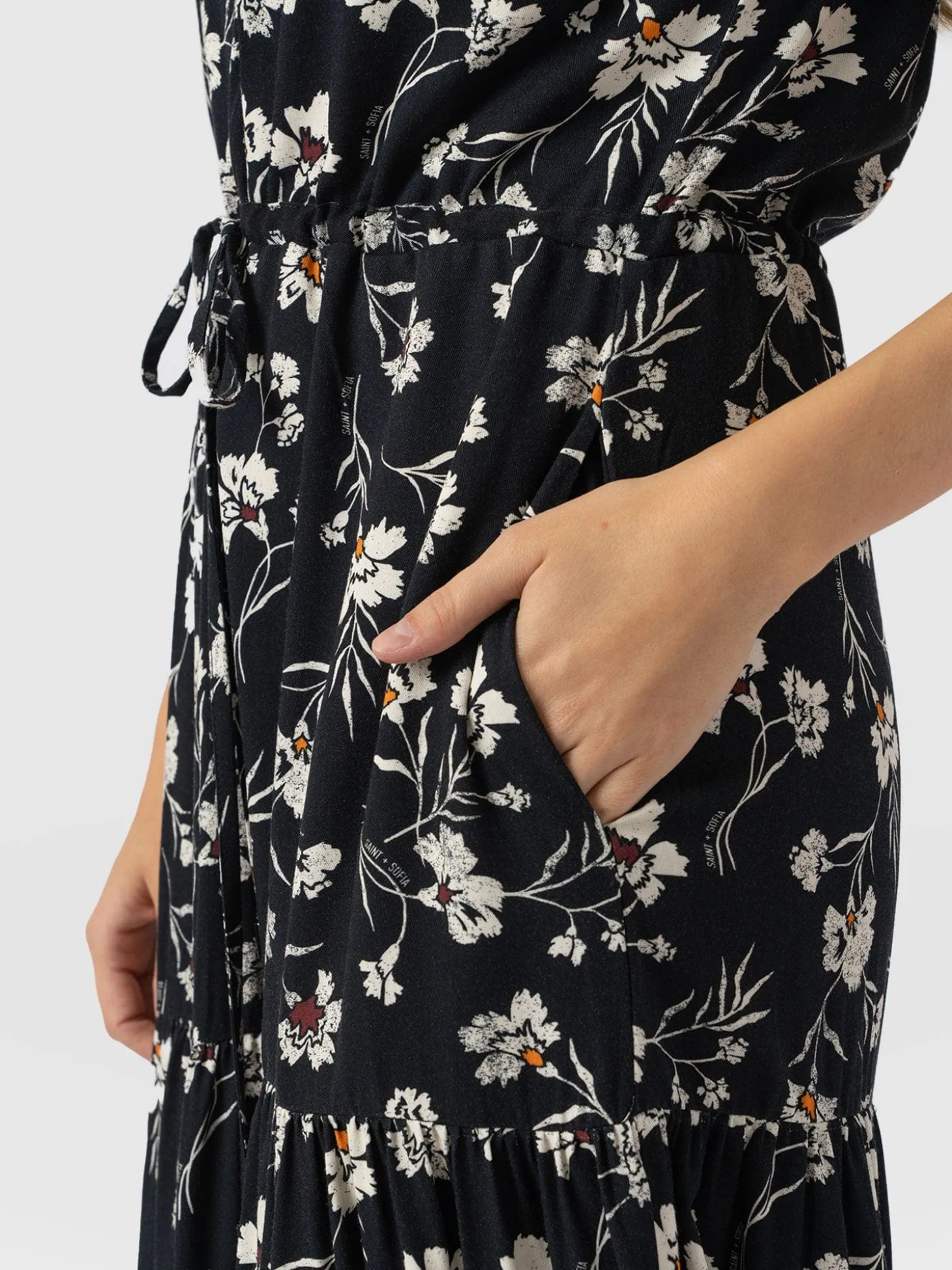 Olivia Zip Up Short Sleeve Dress - Black Spring Floral