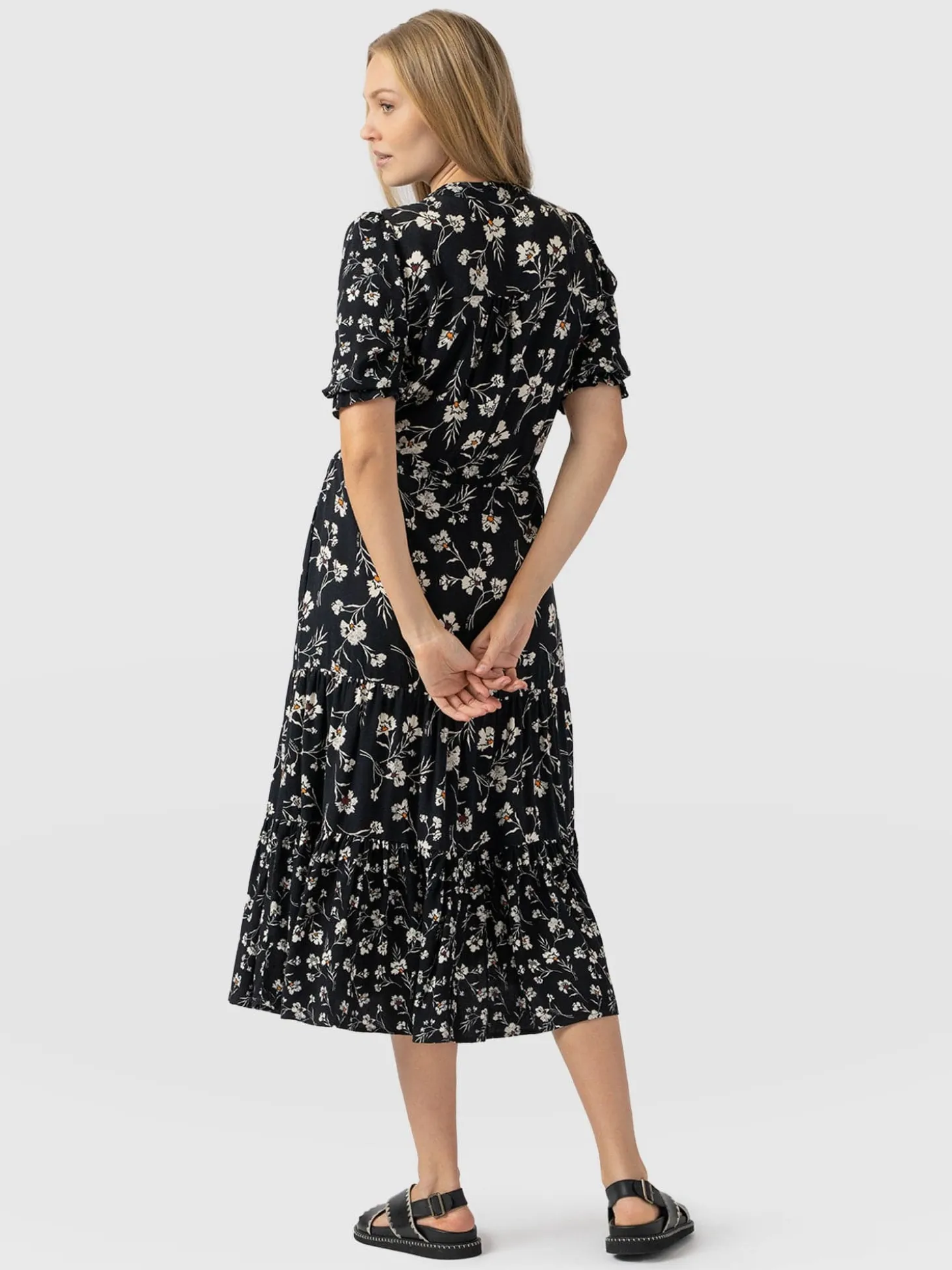 Olivia Zip Up Short Sleeve Dress - Black Spring Floral