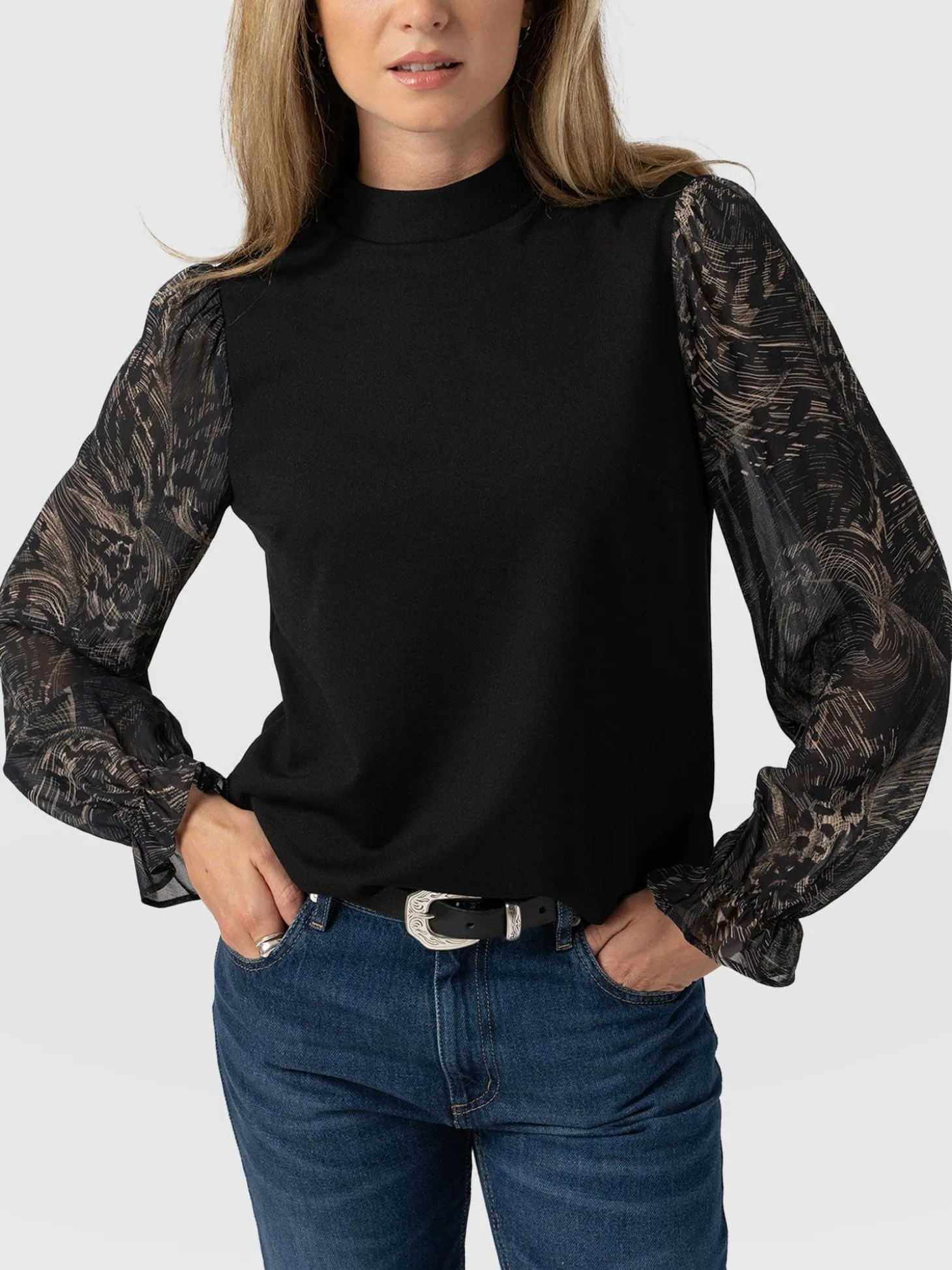 Penny Puff Sleeve Long Sleeve Top - Spot Feather
