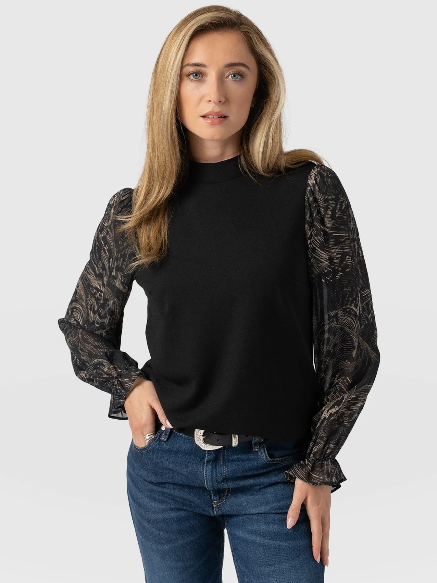 Penny Puff Sleeve Long Sleeve Top - Spot Feather