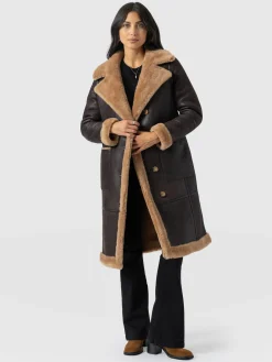 Ramone Shearling Reversible Coat - Brown
