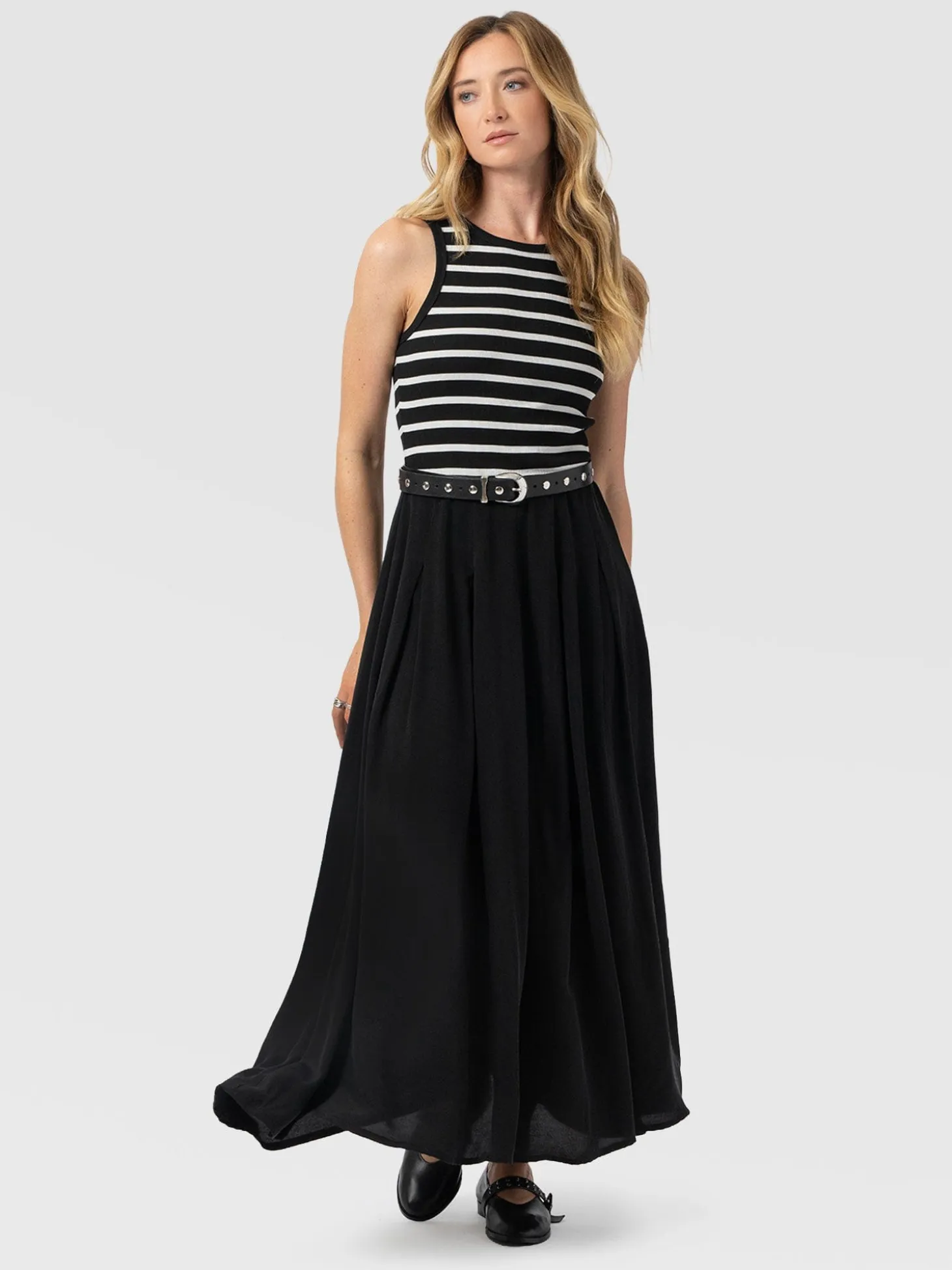 Renee Contrast Dress - Black & White Stripe