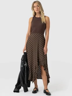 Renee Contrast Frill Dress - Brown Polka Dot