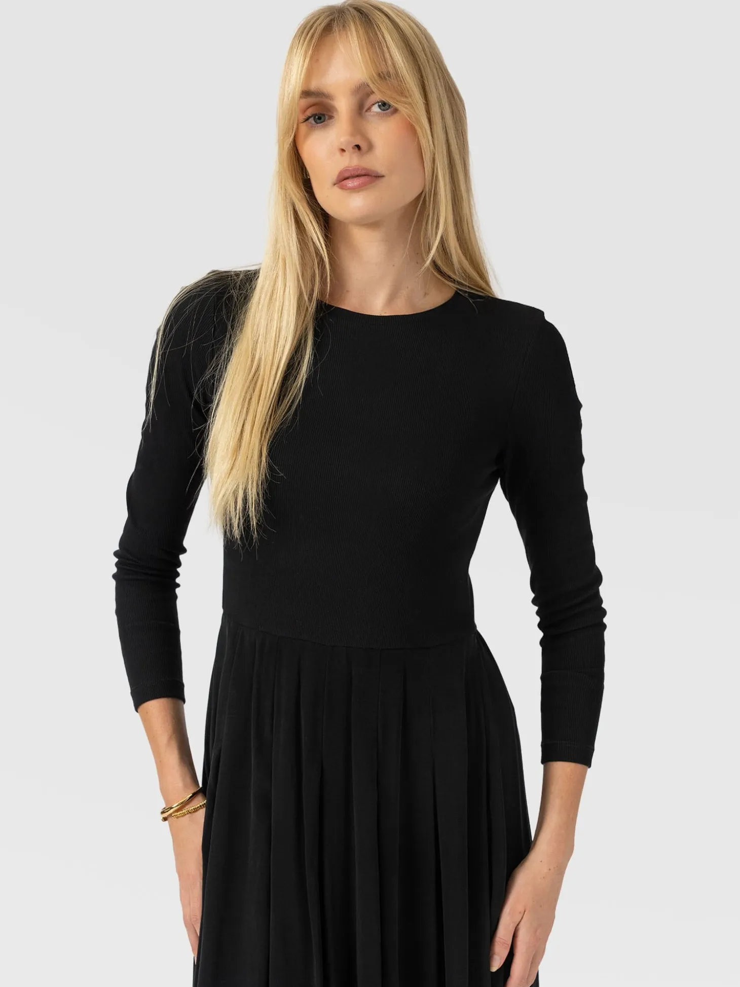 Renee Contrast Long Sleeve Dress - Black