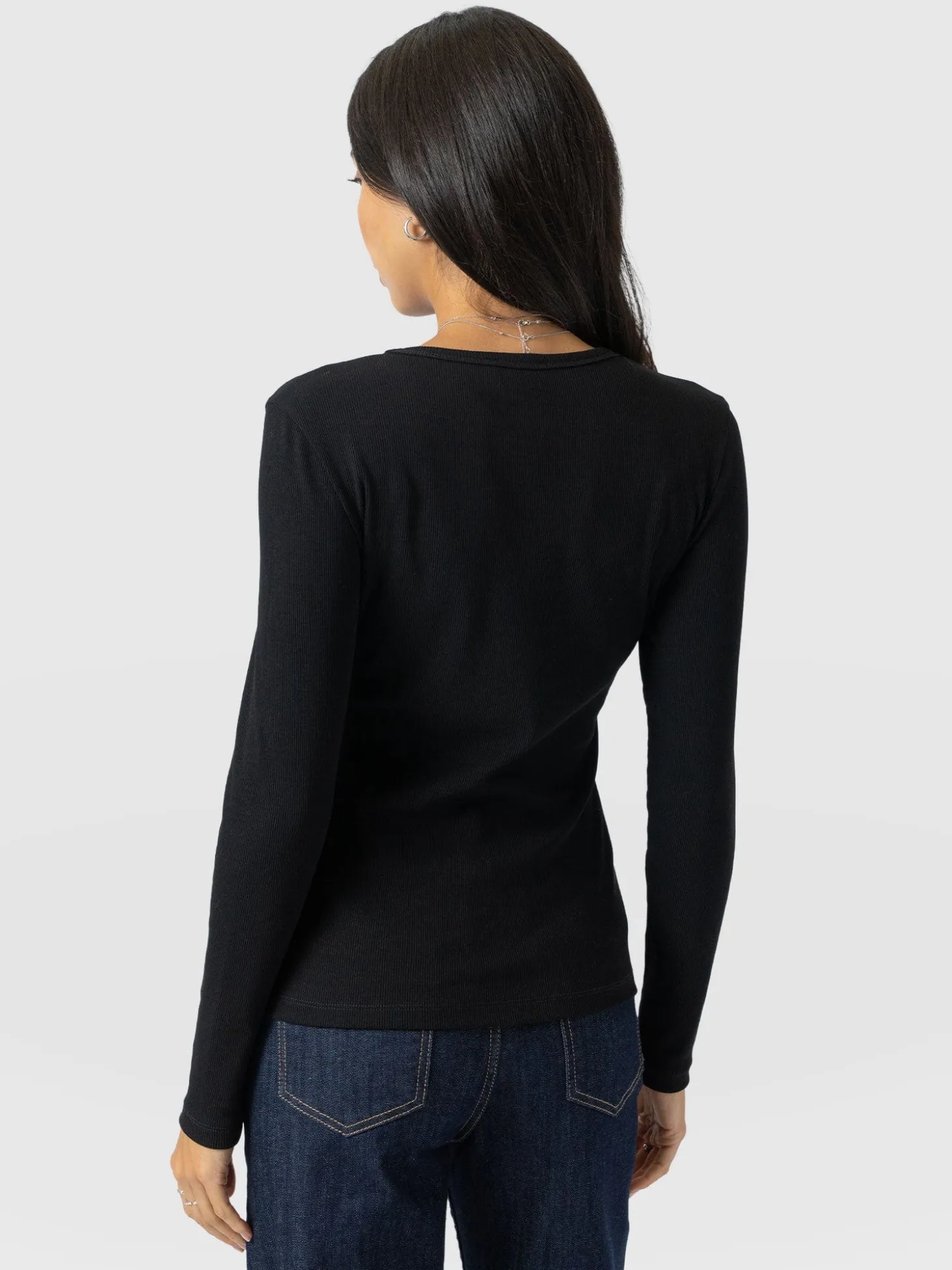 Ribbed Long Sleeve Tee - Black