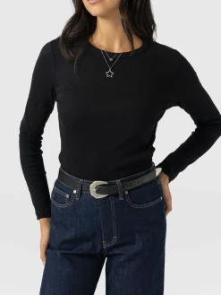Ribbed Long Sleeve Tee - Black