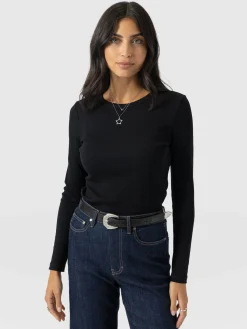 Ribbed Long Sleeve Tee - Black