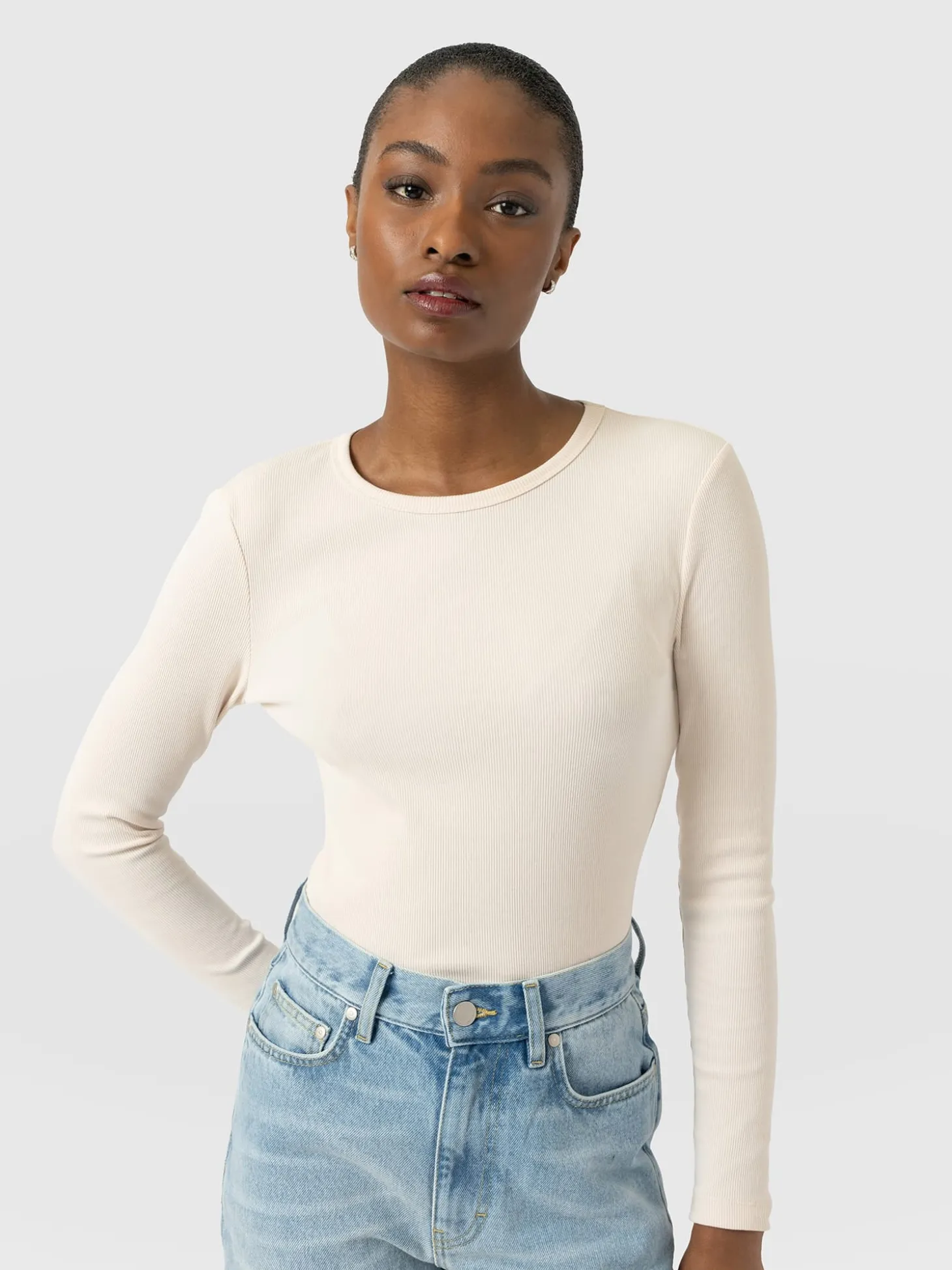 Ribbed Long Sleeve Tee - Cream