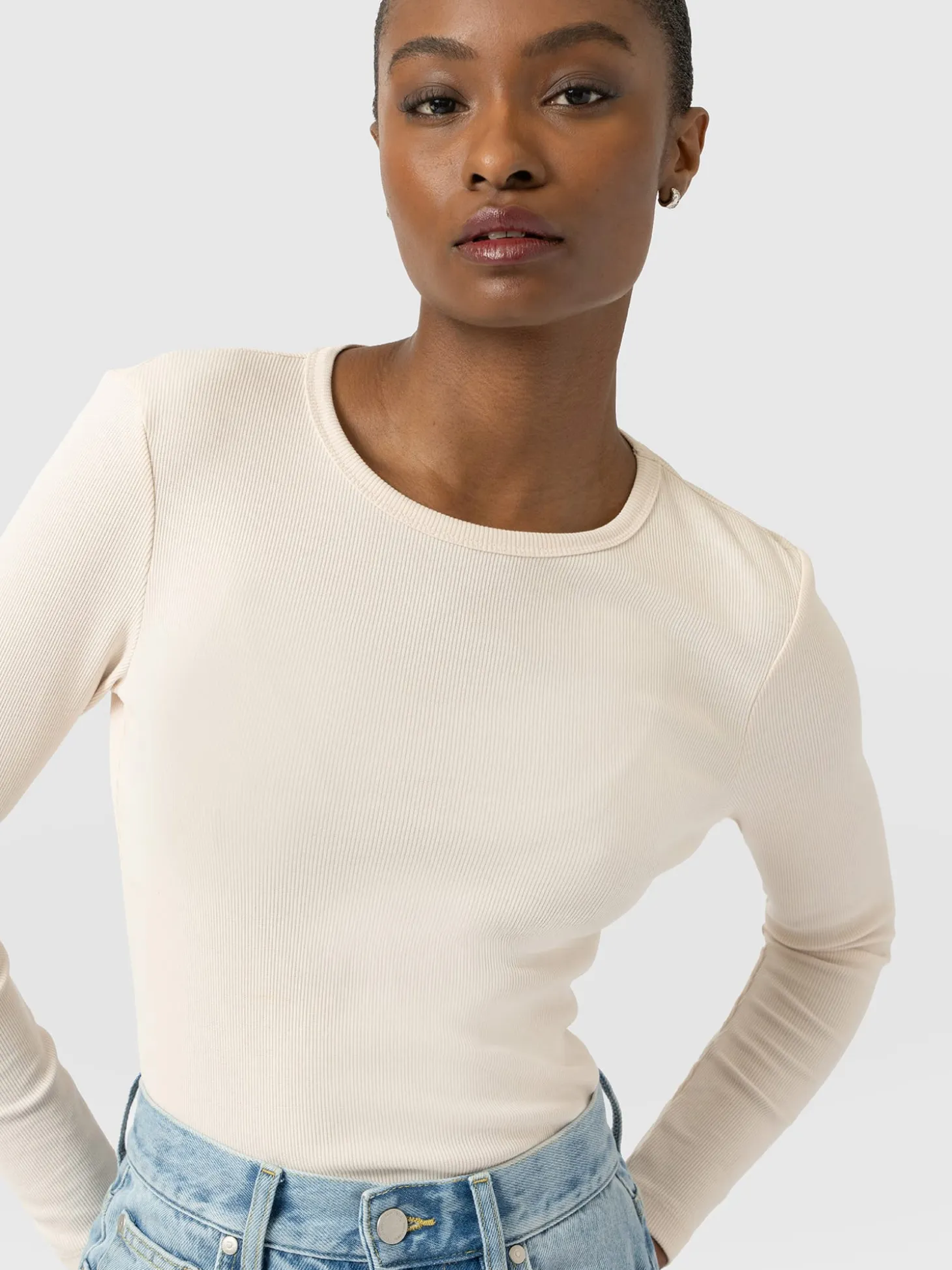 Ribbed Long Sleeve Tee - Cream
