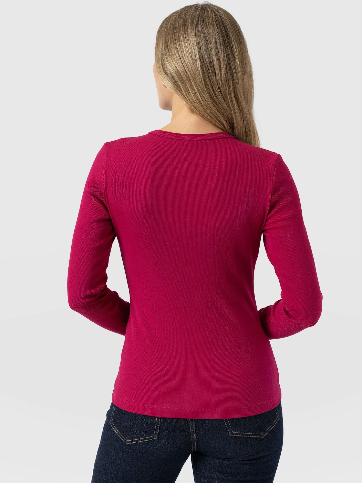 Ribbed Long Sleeve Tee - Fuchsia Pink