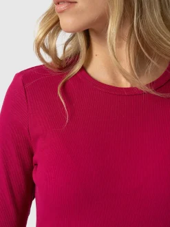 Ribbed Long Sleeve Tee - Fuchsia Pink