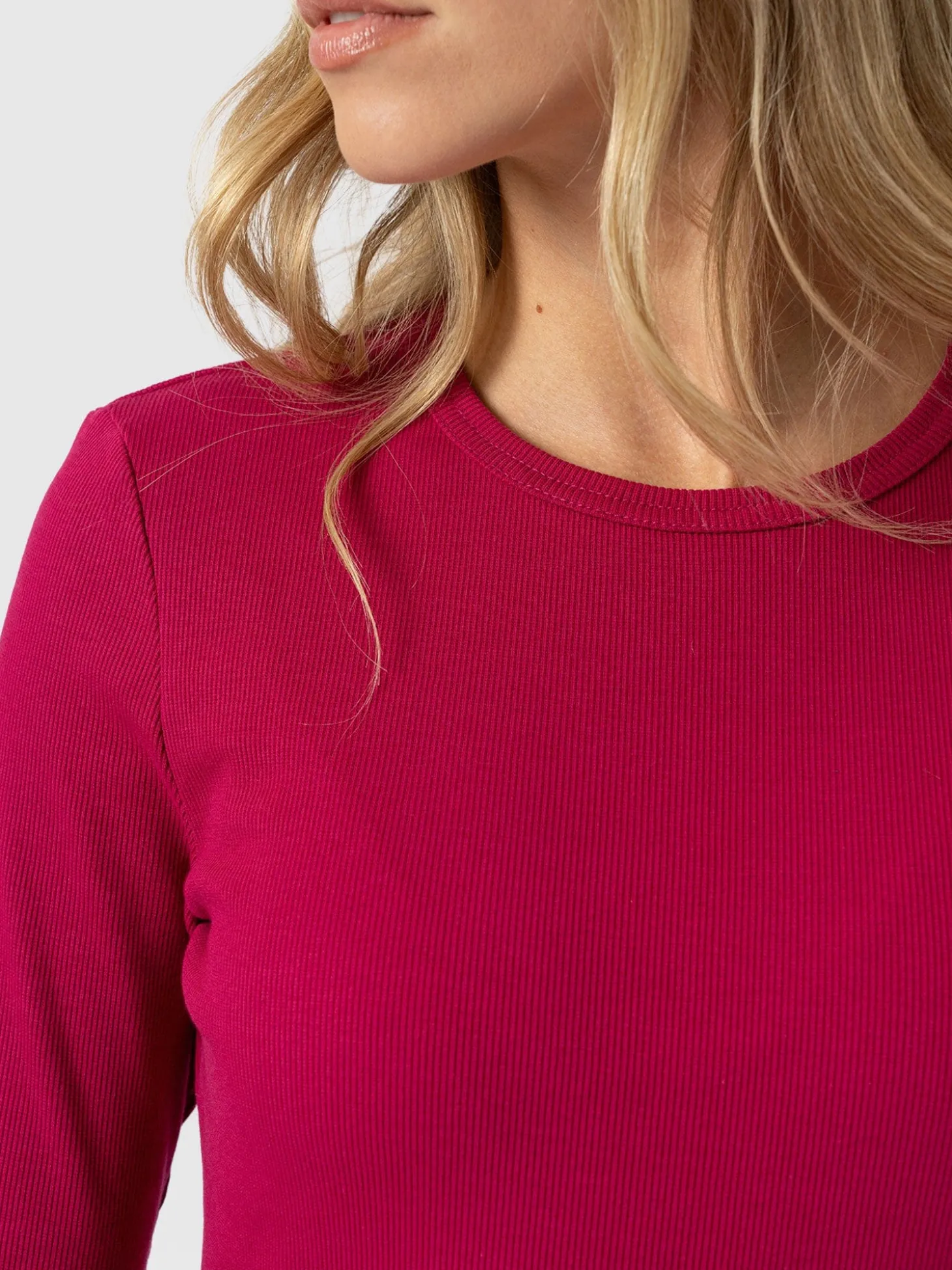Ribbed Long Sleeve Tee - Fuchsia Pink