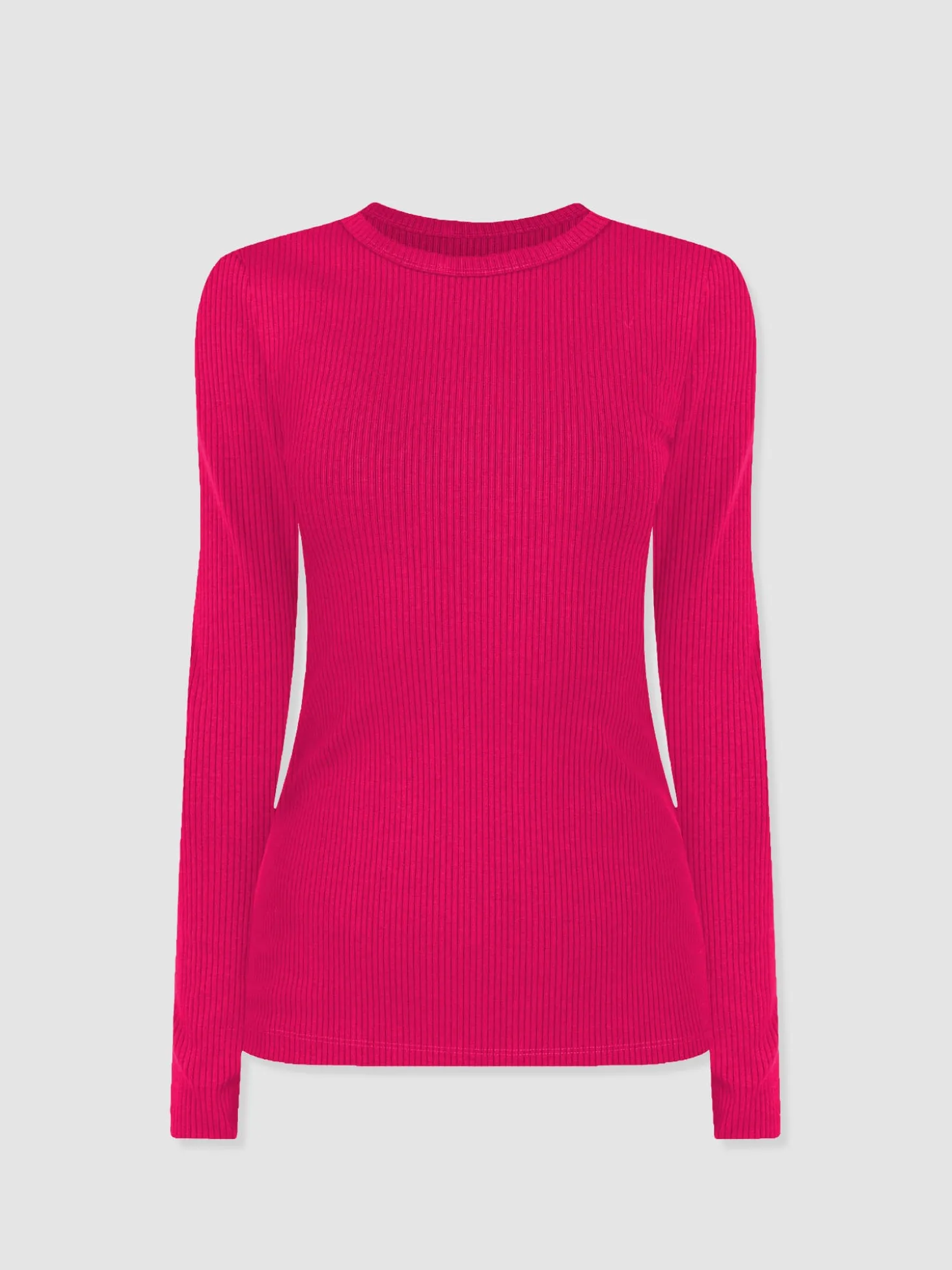 Ribbed Long Sleeve Tee - Fuchsia Pink