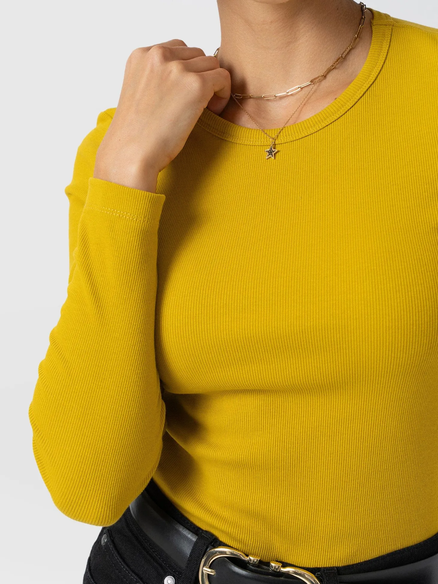 Ribbed Long Sleeve Tee - Mustard