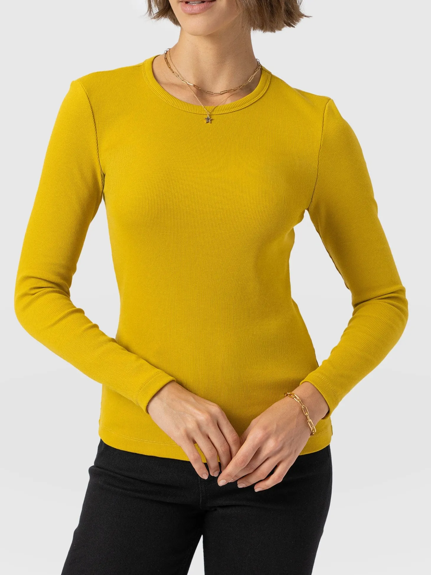 Ribbed Long Sleeve Tee - Mustard