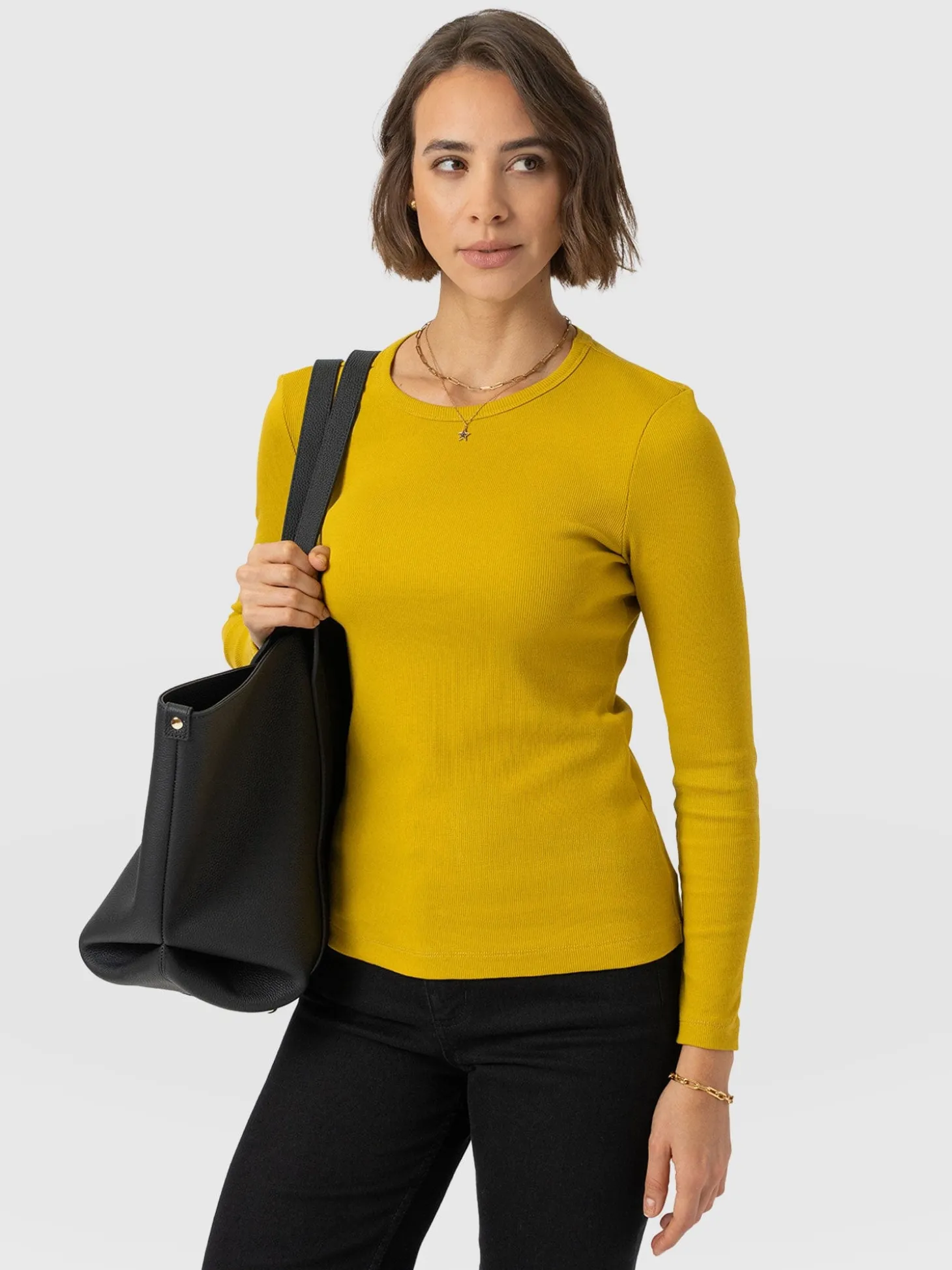 Ribbed Long Sleeve Tee - Mustard