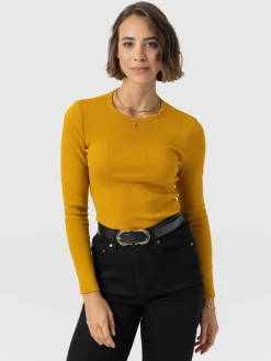 Ribbed Long Sleeve Tee - Ochre