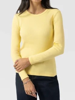 Ribbed Long Sleeve Tee - Pale Yellow