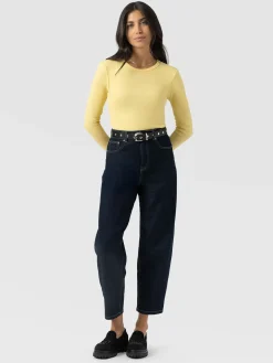 Ribbed Long Sleeve Tee - Pale Yellow