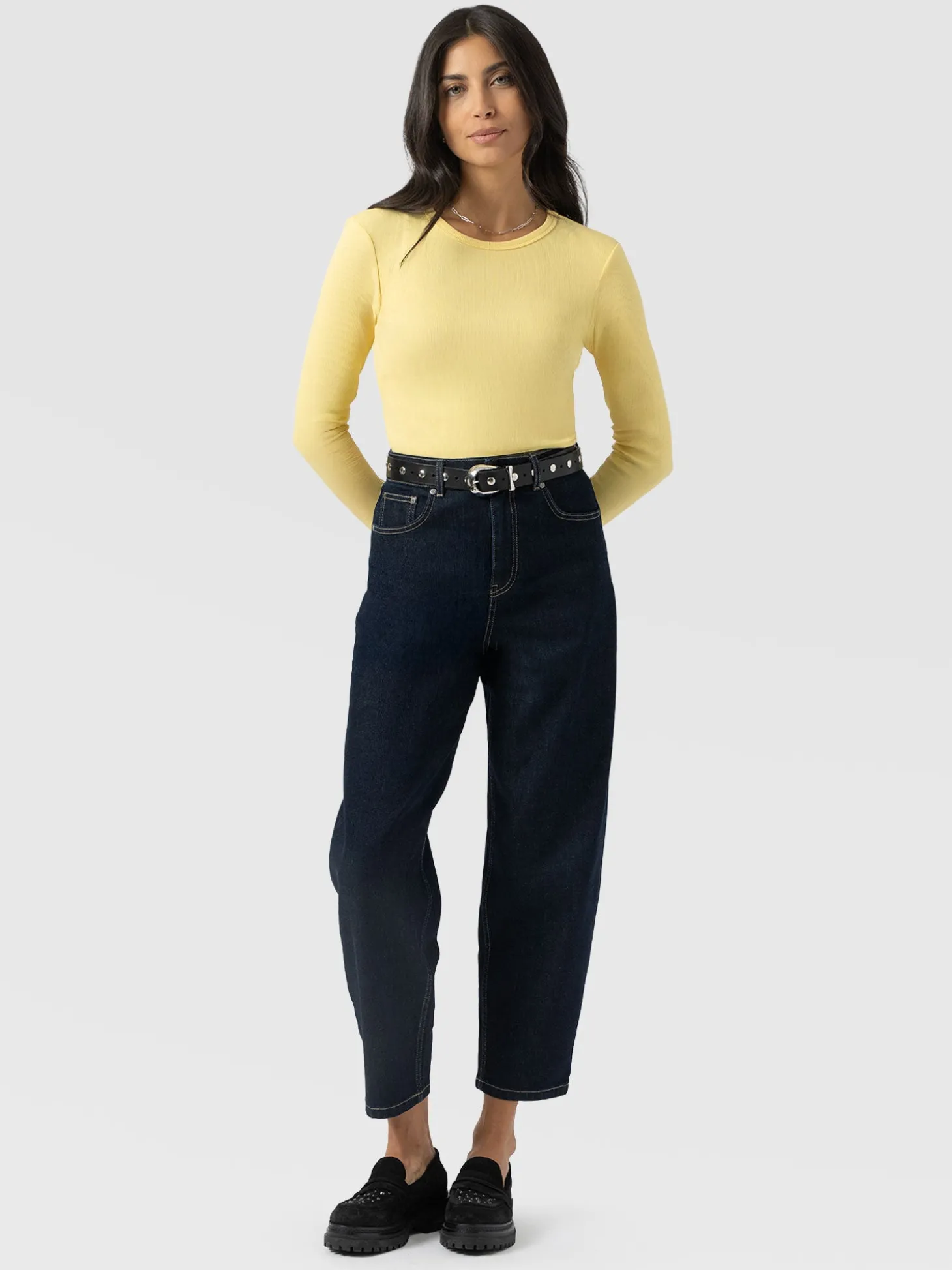 Ribbed Long Sleeve Tee - Pale Yellow
